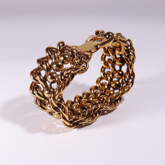 J.Crew Golden Tone Chunky Heavy Statement Bracelet Vintage - Picture 4 of 6